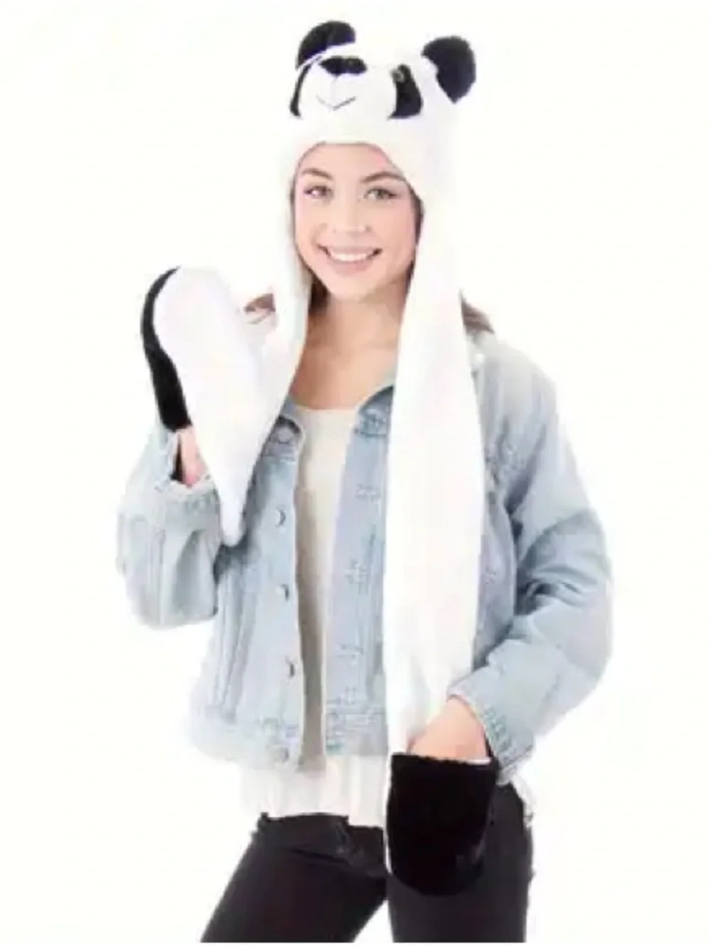 Plush PANDA Hood Hat and Mittens - Winter Accessory